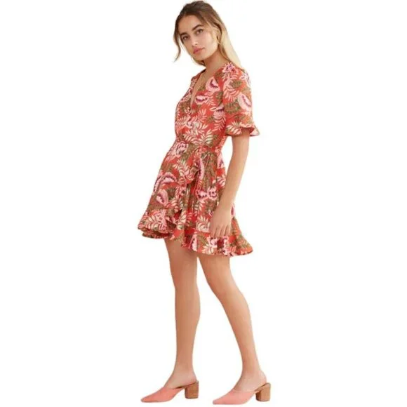 Finders Keepers Songbird Wrap Dress Orange Floral Print Size Medium - Picture 3 of 6